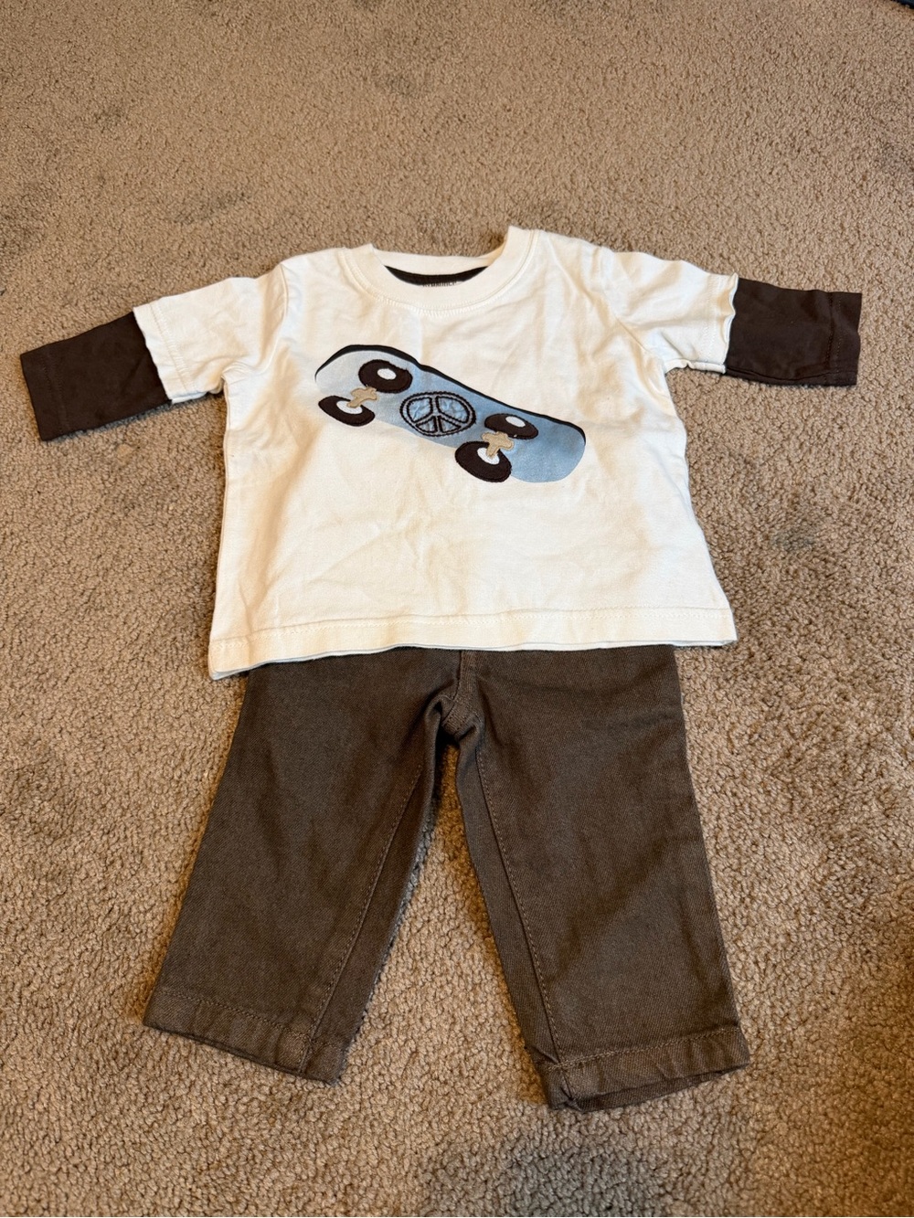 Gymboree boys 3-6M Two-Piece Kids jeans shirt Set skate print